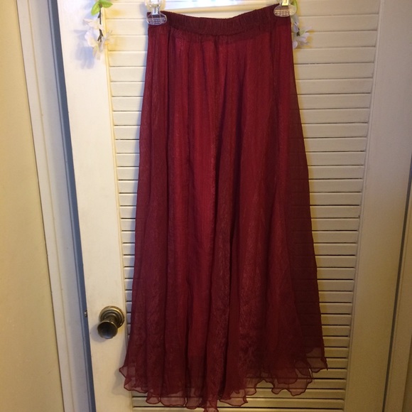 Unbranded- Chiffon-Type & Nylon Long Red Skirt - Picture 1 of 8